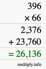 How to calculate 396 times 66 using long multiplication