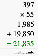 How to calculate 397 times 55 using long multiplication