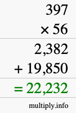 How to calculate 397 times 56 using long multiplication