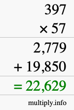 How to calculate 397 times 57 using long multiplication