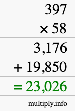 How to calculate 397 times 58 using long multiplication