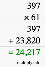 How to calculate 397 times 61 using long multiplication
