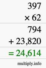 How to calculate 397 times 62 using long multiplication How to calculate 397 times 62 using long multiplication