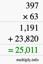 How to calculate 397 times 63 using long multiplication