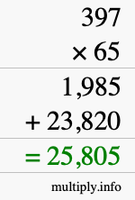 How to calculate 397 times 65 using long multiplication How to calculate 397 times 65 using long multiplication