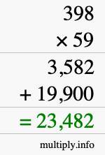 How to calculate 398 times 59 using long multiplication
