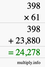How to calculate 398 times 61 using long multiplication