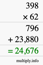 How to calculate 398 times 62 using long multiplication How to calculate 398 times 62 using long multiplication