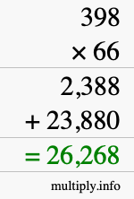 How to calculate 398 times 66 using long multiplication