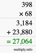 How to calculate 398 times 68 using long multiplication