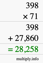How to calculate 398 times 71 using long multiplication