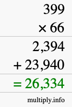How to calculate 399 times 66 using long multiplication