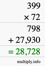 How to calculate 399 times 72 using long multiplication How to calculate 399 times 72 using long multiplication
