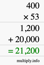 How to calculate 400 times 53 using long multiplication