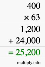How to calculate 400 times 63 using long multiplication