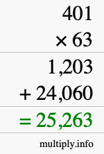 How to calculate 401 times 63 using long multiplication