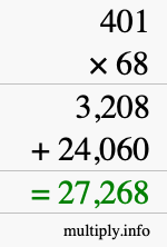 How to calculate 401 times 68 using long multiplication