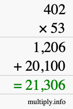 How to calculate 402 times 53 using long multiplication