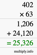 How to calculate 402 times 63 using long multiplication