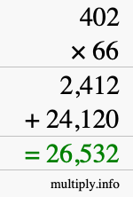 How to calculate 402 times 66 using long multiplication