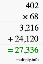 How to calculate 402 times 68 using long multiplication