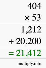 How to calculate 404 times 53 using long multiplication