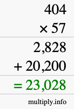 How to calculate 404 times 57 using long multiplication