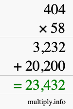 How to calculate 404 times 58 using long multiplication