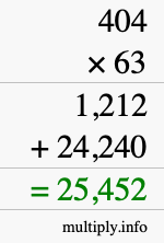 How to calculate 404 times 63 using long multiplication