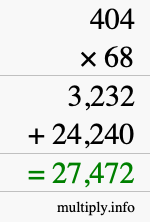 How to calculate 404 times 68 using long multiplication