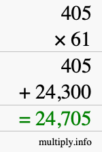 How to calculate 405 times 61 using long multiplication