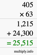How to calculate 405 times 63 using long multiplication