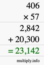 How to calculate 406 times 57 using long multiplication