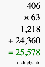 How to calculate 406 times 63 using long multiplication