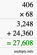 How to calculate 406 times 68 using long multiplication