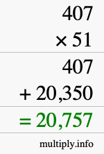 How to calculate 407 times 51 using long multiplication