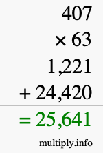 How to calculate 407 times 63 using long multiplication