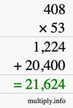 How to calculate 408 times 53 using long multiplication
