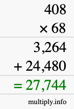 How to calculate 408 times 68 using long multiplication