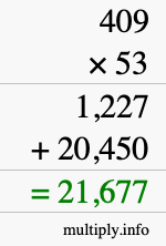 How to calculate 409 times 53 using long multiplication