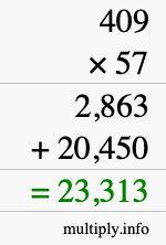 How to calculate 409 times 57 using long multiplication