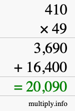 How to calculate 410 times 49 using long multiplication
