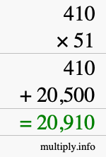 How to calculate 410 times 51 using long multiplication
