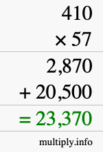 How to calculate 410 times 57 using long multiplication