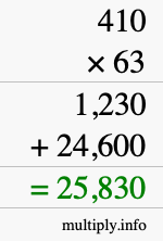 How to calculate 410 times 63 using long multiplication