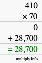 How to calculate 410 times 70 using long multiplication