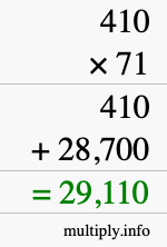 How to calculate 410 times 71 using long multiplication