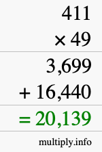 How to calculate 411 times 49 using long multiplication