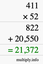 How to calculate 411 times 52 using long multiplication