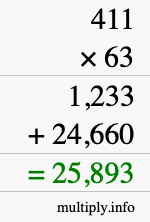 How to calculate 411 times 63 using long multiplication